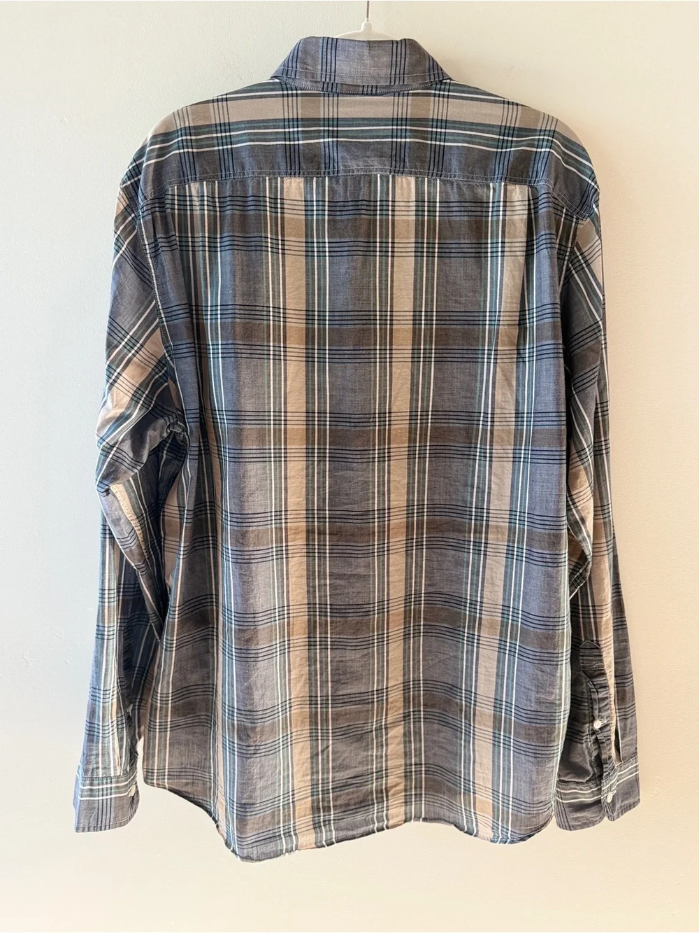 J.Crew Men’s Lightweight Chambray Plaid Button Down Shirt Blue Gray Tan Large